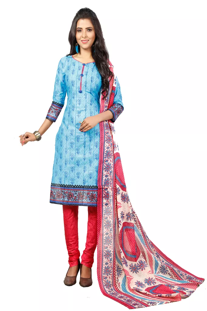 Minu Suits  Light Blue Cotton Salwar Suits Sets  Dress Material