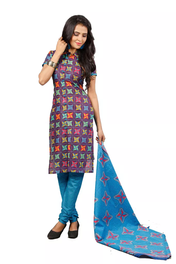 Minu Suits  Purple Cotton Salwar Suits Sets  Dress Material