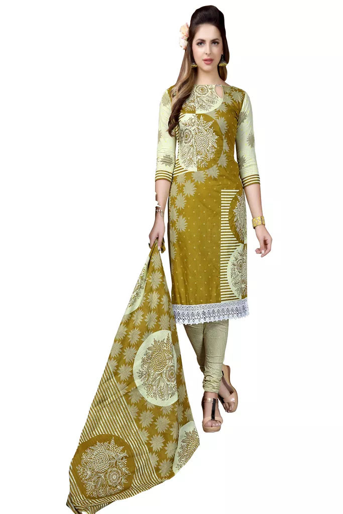 Minu Suits  Olive Cotton Salwar Suits Sets  Dress Material