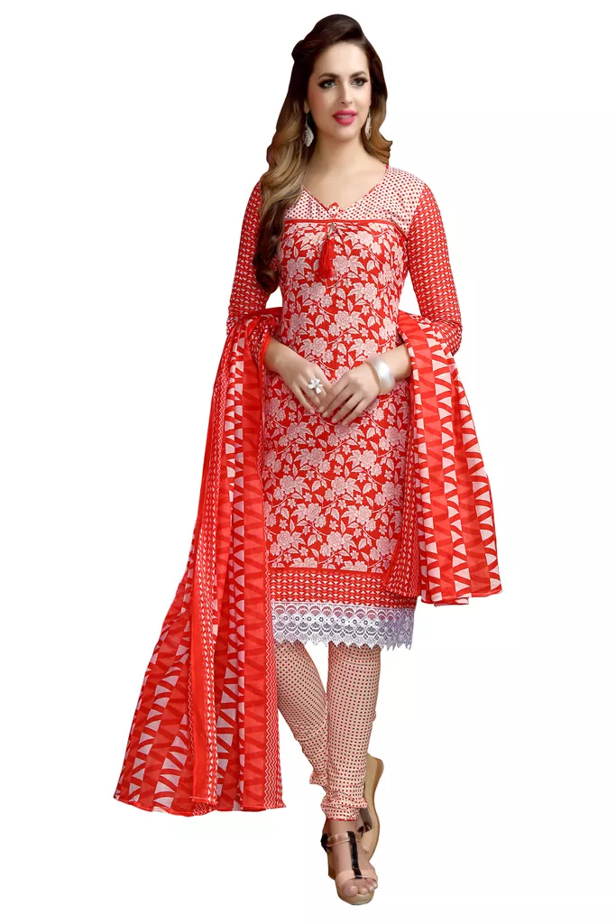 Minu Suits  Red Cotton Salwar Suits Sets  Dress Material