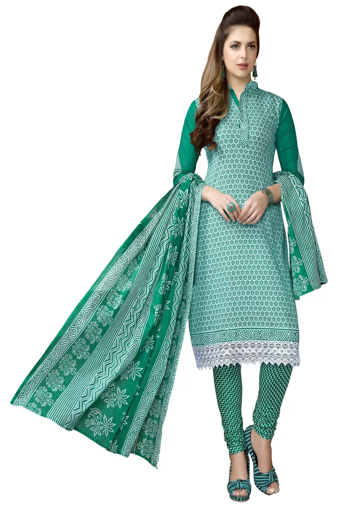 Minu Suits  Green Cotton Salwar Suits Sets  Dress Material