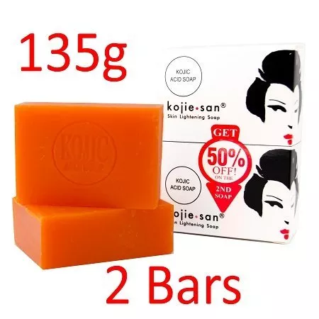 Kojie San Skin Lightening Kojic Acid Soap 2 Bars - 135g Fades Age Spots, Freckles, and Other Signs of Sun Damage