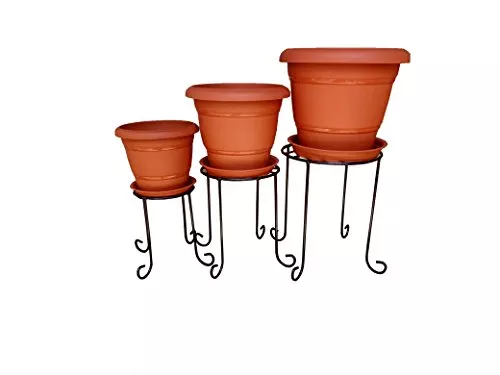 METAL STAND WITH POT & TRAY (SET OF 3 ) - Minerva Naturals