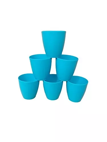 Table top Blue coloe pot with ridges ( 8 cm dia x 8 cm height)