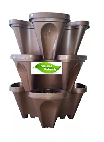 STACK A POT METALLIC BROWN 4 PLANT HOLDER WITH 16'' BOTTOM TRAY (SET OF 3 POT + 1 TRAY)-Minerva Naturals