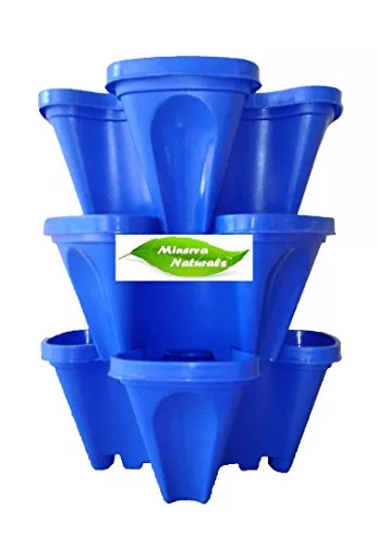 STACK A POT BLUE 4 PLANT HOLDER WITH 16'' BOTTOM TRAY (SET OF 3 POT + 1 TRAY)-Minerva Naturals