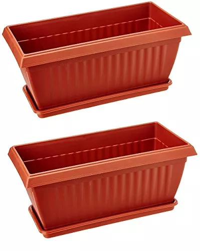 Rectangle Planters and Trays - Plastic Pots (Pack of Two)