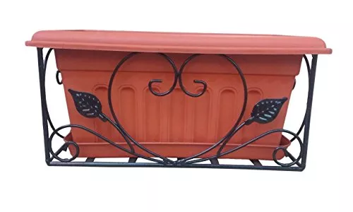Railing rectangular planter metal with suitable pot and bottom tray - Minerva Naturals