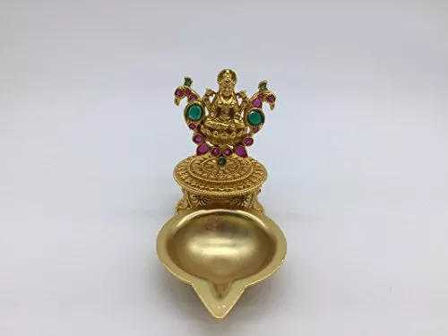 Gift Tree Pure Gold Coated Diya with Desiner Kumkum Box
