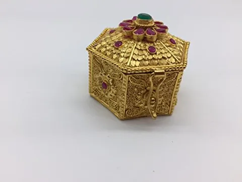 Gift Tree Gold Coated with Ruby and Emrold Kumkum Box Lakhmi Embosed