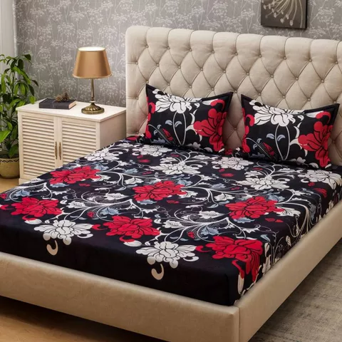 Supreme Home Collective 144 TC Microfiber Double Floral Bedsheet  (1 Double Bedsheet, 2 Pillow Covers, Black)