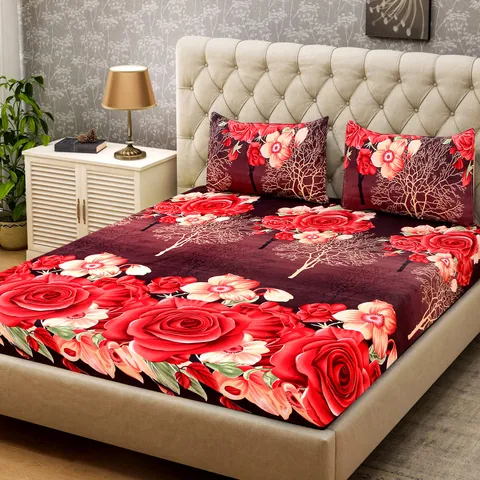 Supreme Home Collective 144 TC Microfiber Floral Double Bedsheet  (1 Double Bedsheet, 2 Pillow Covers, Red)