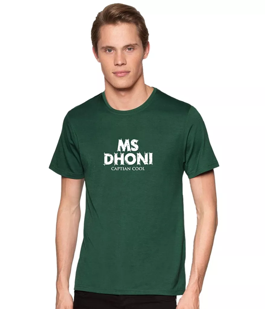 DOUBLE F ROUND NECK DARK GREEN COLOR MS DHONI PRINTED T-SHIRTS