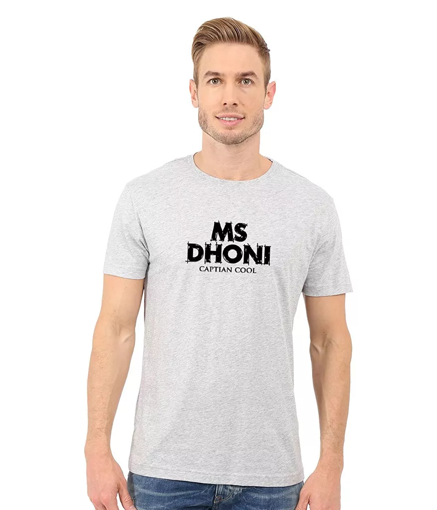 DOUBLE F ROUND NECK LIGHT GREY COLOR MS DHONI PRINTED T-SHIRTS