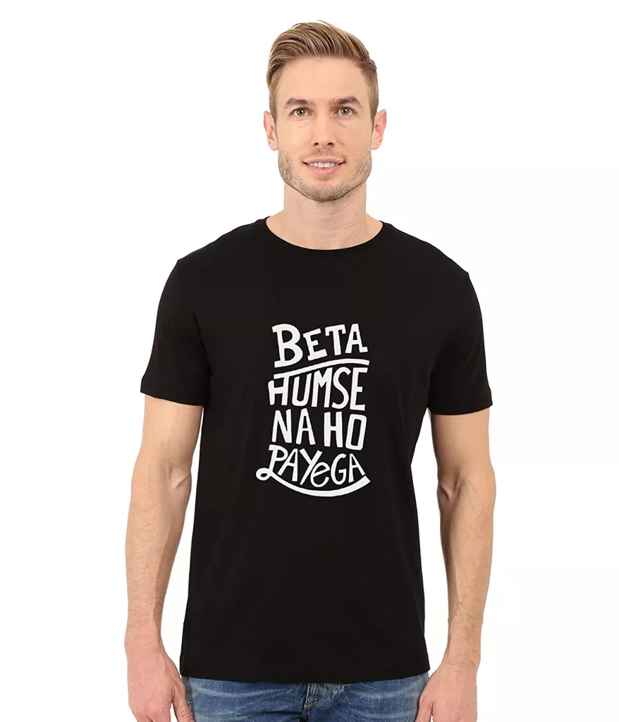 DOUBLE F ROUND NECK BLACK COLOR BETA HUMSE NA HO PAYEGA PRINTED T-SHIRTS