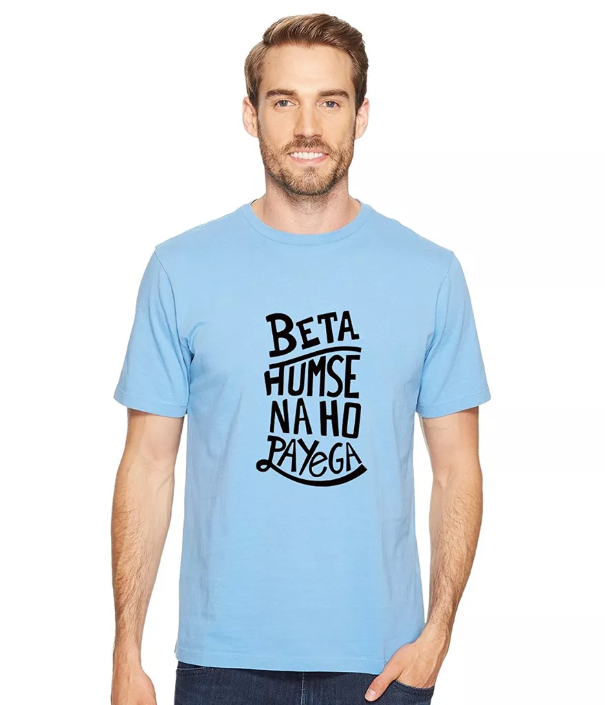 DOUBLE F ROUND NECK BLUE COLOR BETA HUMSE NA HO PAYEGA PRINTED T-SHIRTS