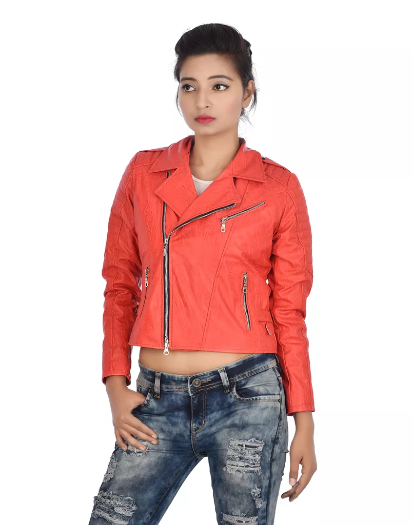 Supreme Genuine Leather Jacket(Orange) For Women