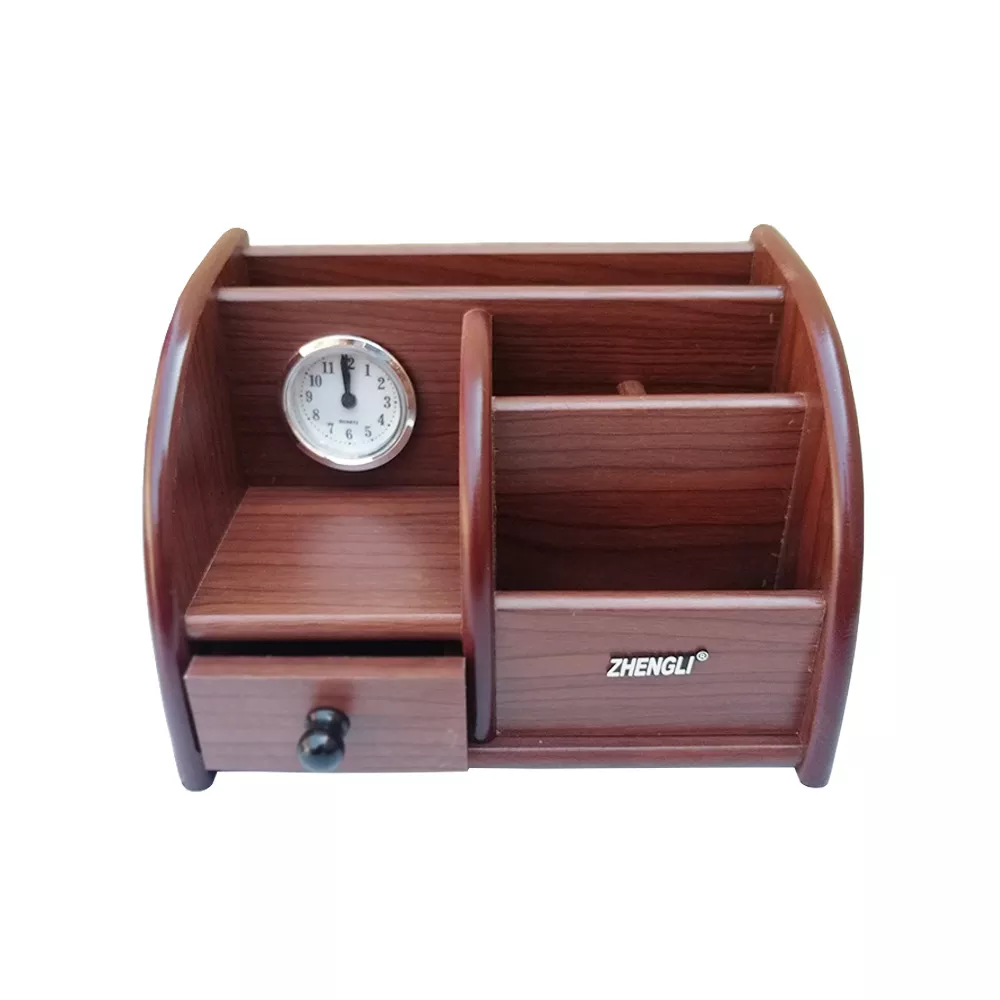 Panku Wooden Pen Stand With Included Watch For Office And Study Table