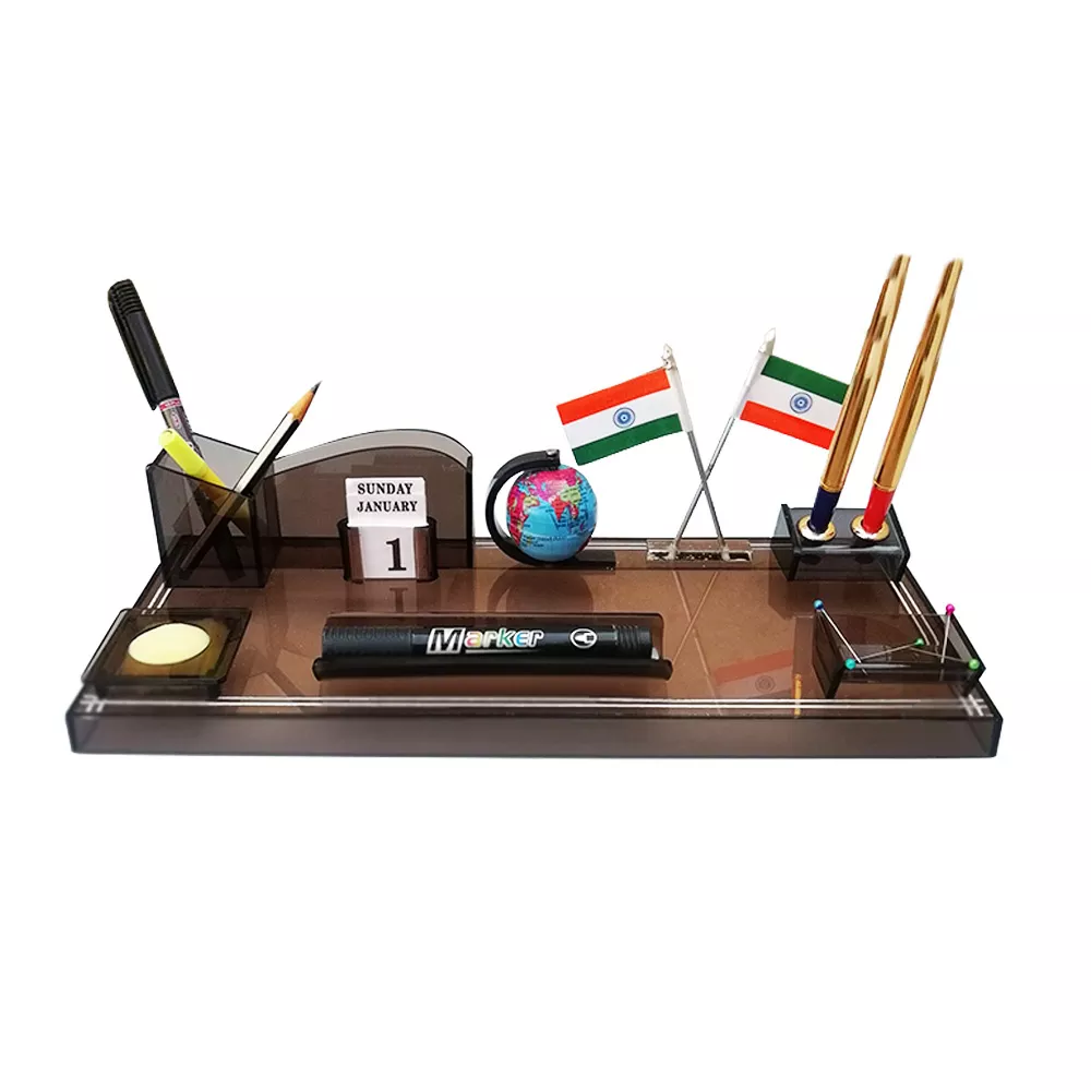Panku Acrylic Pen Stand For Office And Study Table With Flag Design