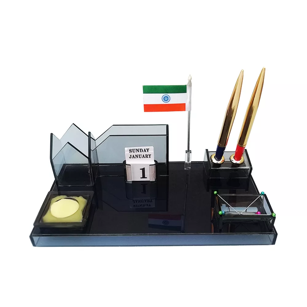 Panku Acrylic Pen Stand For Office And Study Table With Flag Design