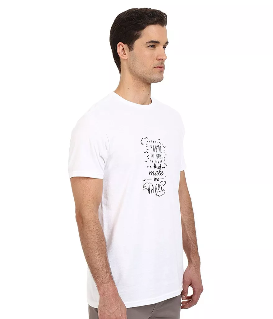 DOUBLE F ROUND NECK WHITE COLOR MAKE ME HAPPY PRINTED T-SHIRTS