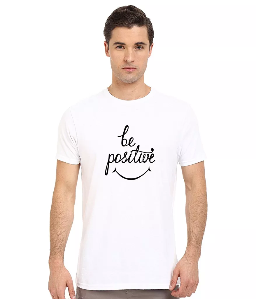 DOUBLE F ROUND NECK WHITE COLOR BE POSSITIVE PRINTED T-SHIRTS