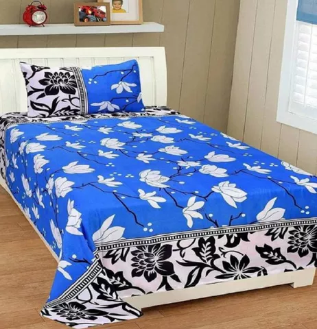 Supreme Home Collective 144 TC Microfiber Floral Single Bedsheet  (1 Single Bedsheet , 1 Pillow Cover,Blue)