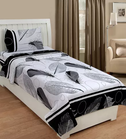 Supreme Home Collective 144 TC Microfiber Floral Single Bedsheet  (1 Single Bedsheet , 1 Pillow Cover White , Black )