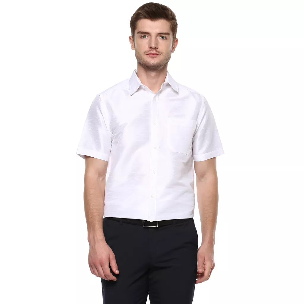 Khoday Williams Men's White Poly Silk Solid Regular Fit Shirt