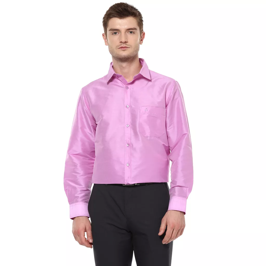 Khoday Williams Men's Pink Poly Silk Solid Regular Fit Shirt