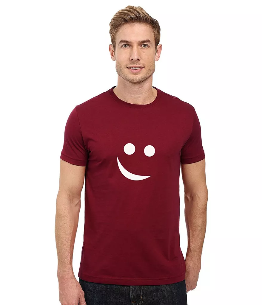 DOUBLE F ROUND NECK MAROON COLOR SMILE PRINTED T-SHIRTS