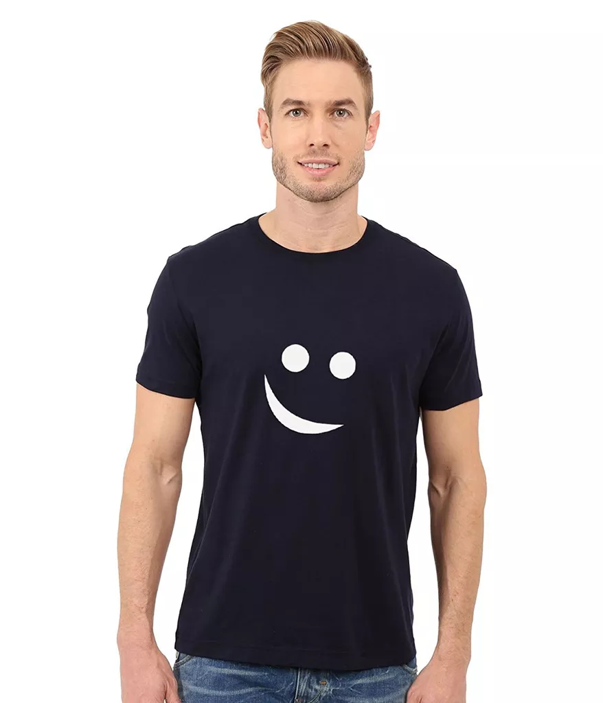 DOUBLE F ROUND NECK NAVY BLUE COLOR SMILE PRINTED T-SHIRTS