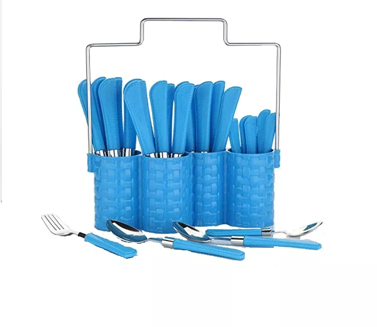 PLANET Emperor Brown Cutlery Set/Spoon Set/Spoon Stand/24 - Pieces Stainless Steel Cutlery Set with Stand(Blue)