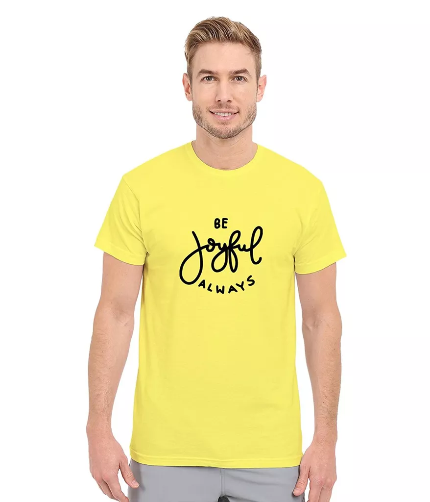 DOUBLE F ROUND NECK YELLOW COLOR BE JOYFULL PRINTED T-SHIRTS