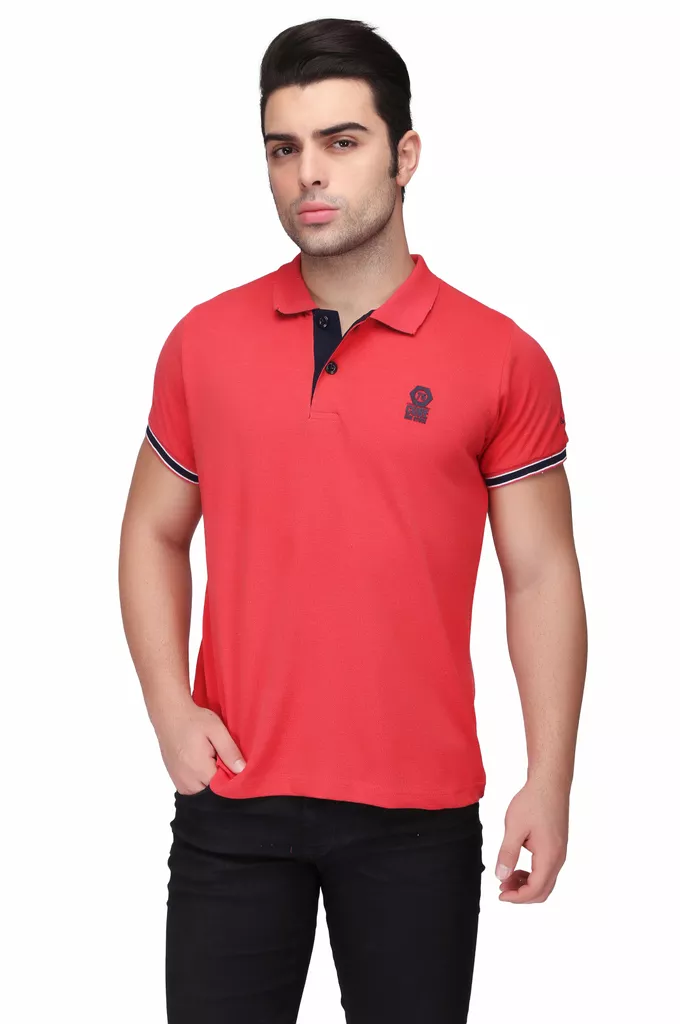 Be-Beu Red Melange Cotton Solid T-Shirt