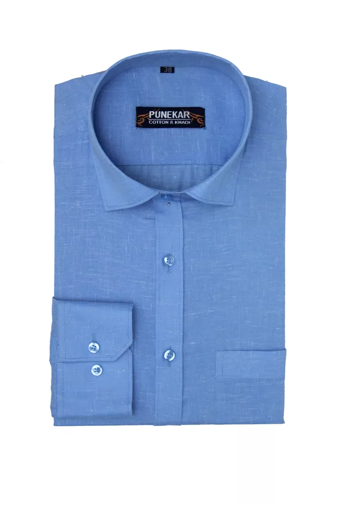 Punekar Cotton Khadi Light Blue Shirt Slim Fit