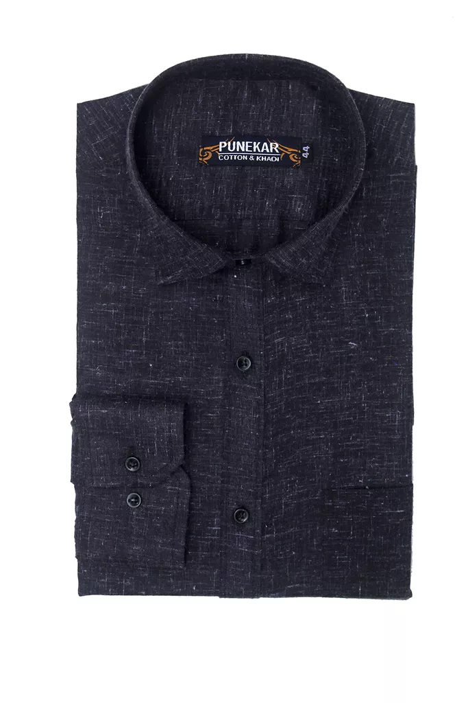Punekar Cotton Khadi Black Formal Shirt for Men's