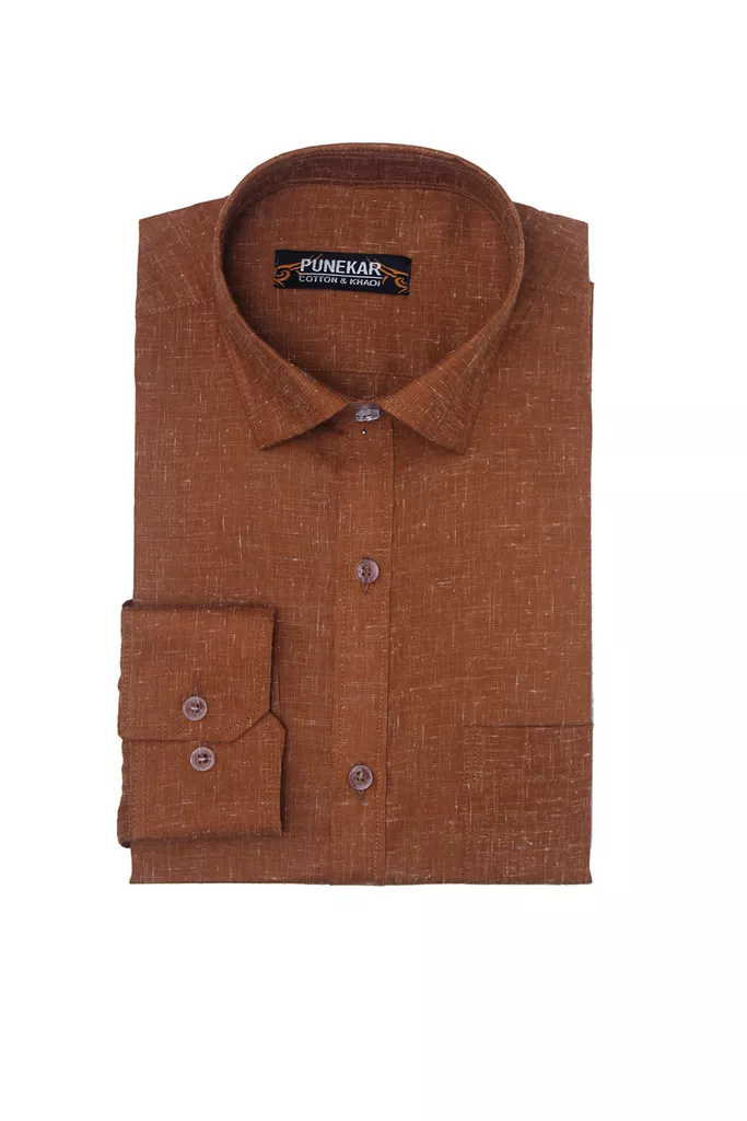 Punekar Cotton Khadi Brown Formal Shirt for Men's