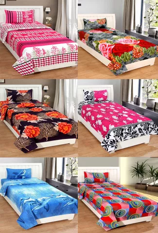 Supreme Home Collective 144 TC Microfiber Single Floral Bedsheet  (6 Single Bed-sheets with 6 Pillow Covers, Multicolor)