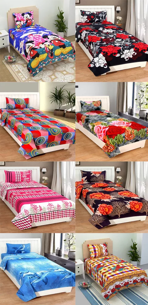 Supreme Home Collective 144 TC Microfiber Single Floral Bedsheet  (6 Single Bed-sheets with 6 Pillow Covers, Multicolor)
