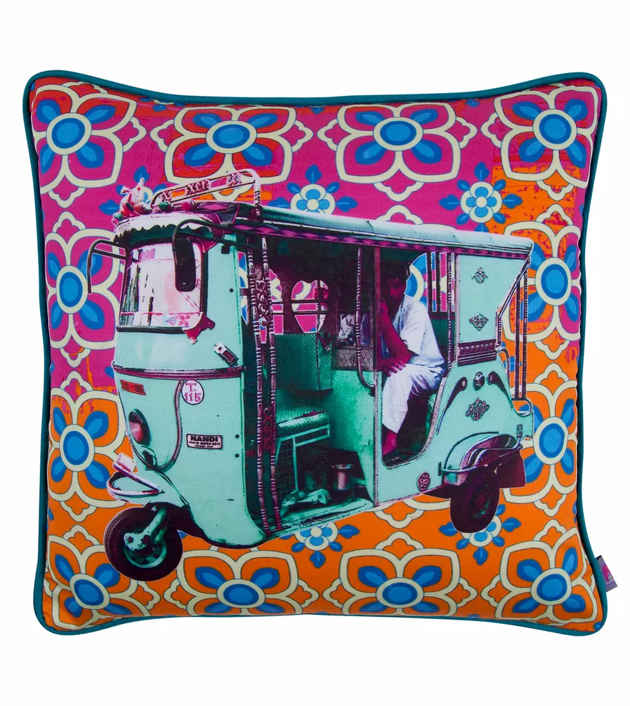 Turquoise Green Taxi Glaze Cotton Cushion Cover 16x16 Inches