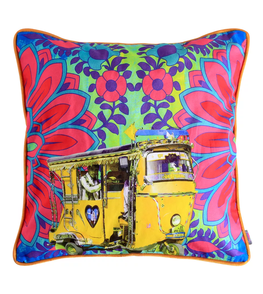 Neon Yellow Taxi Glaze Cotton Cushion Cover 16x16 Inches