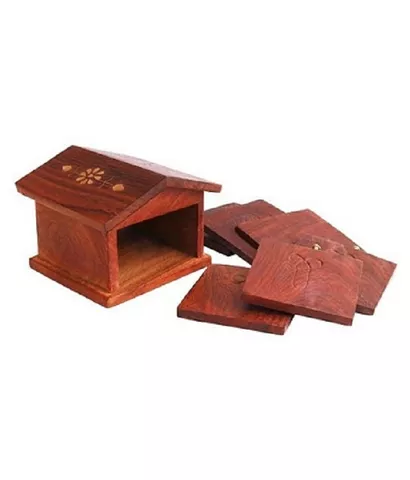 Clickflip Handicrafted  Brown Wooden Hut Cup Glass Coaster
