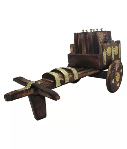 Clickflip Handicradted Brown Wood Coaster Animal Cart - Set Of 6