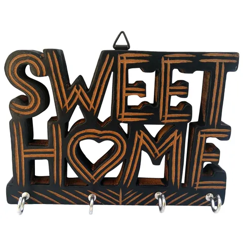 Clickflip Handicrafted  Wooden Wall Hanging Sweet Home Key Holder