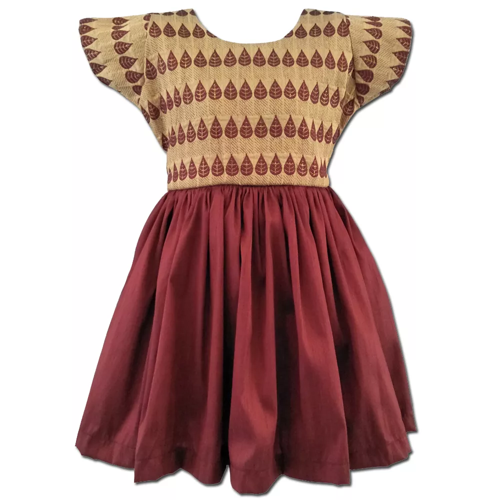 LaOcchi Maroon Silk Cotton with Jaquard Frock