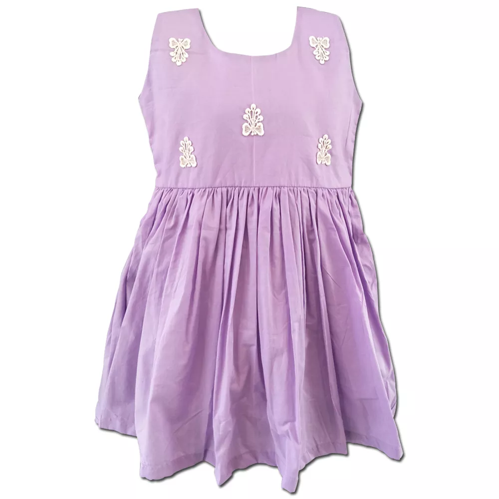 LaOcchi Light Violet Cambric Frock White Butterfly Patches