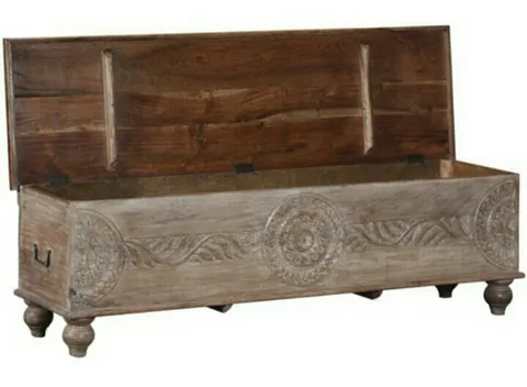 Lyon  Hand Carwing Trunk in White Wash Finish
