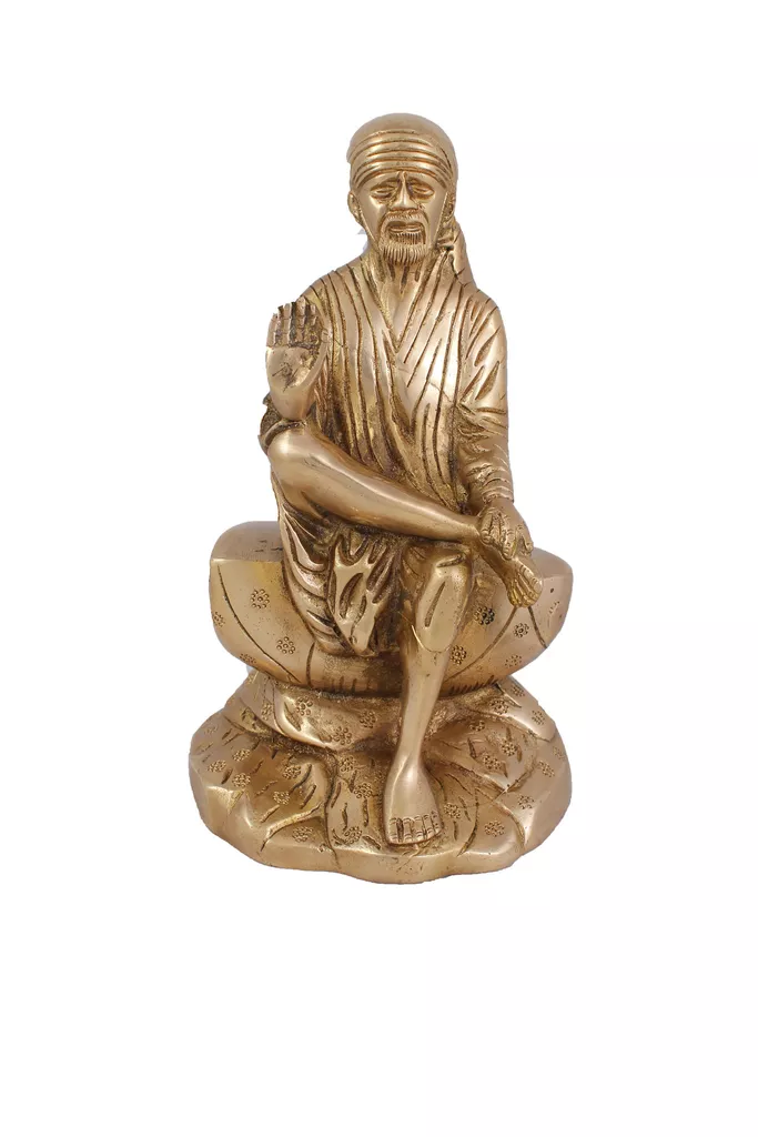 Hindu God Shirdi Sai Baba Idol Statue Sculpture Hand Work Showpiece � 21.5 cm (Brass, Gold)
