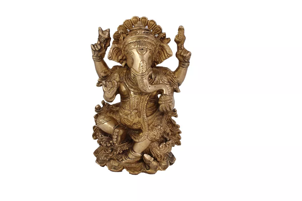 Hindu God Ganesha Idol Ganpati Statue Sculpture Hand Craft Showpiece � 18.5 cm (Brass, Gold)